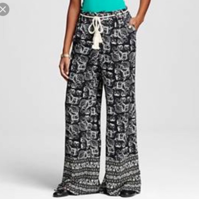 Merona Wide Leg Palazzo Elephant Print Black White
